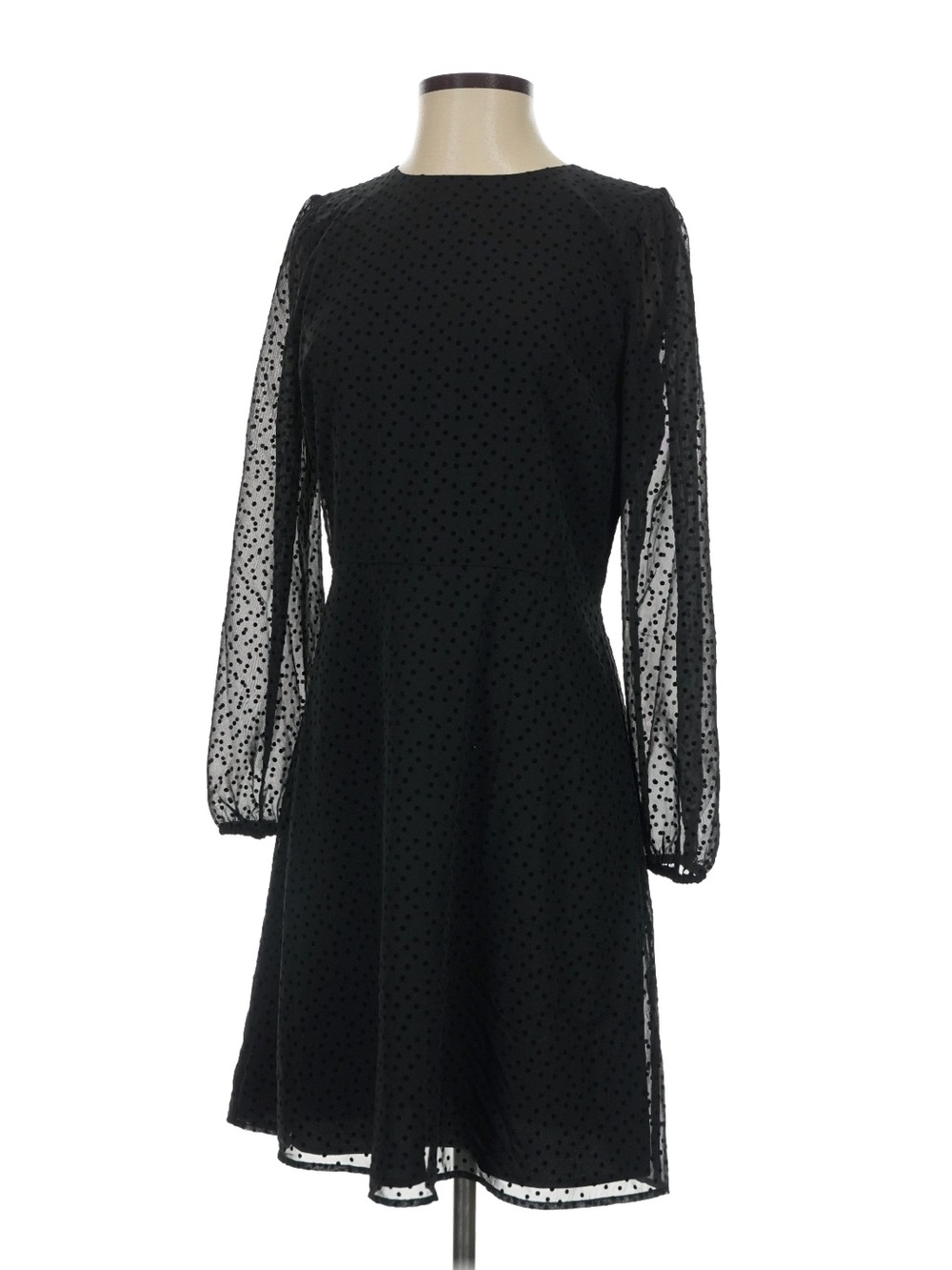 LOFT Petite Black Polka Dot Sheer Sleeve Dress 2P